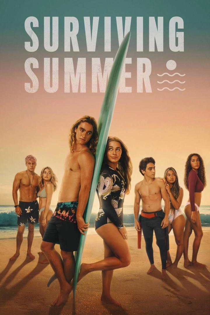 Das Filmplakat zu „Surviving Summer“ zeigt eine Gruppe junger Leute am Strand.