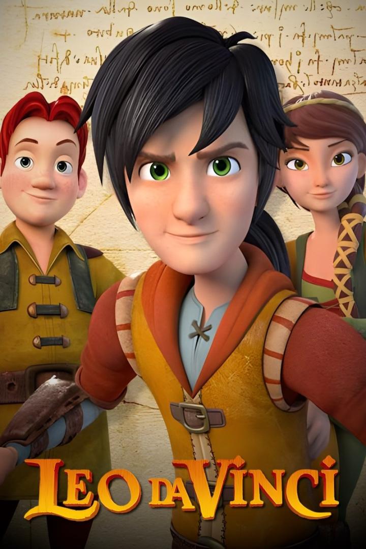 Das animierte Filmplakat zeigt Leo DaVinci und seine Freunde.