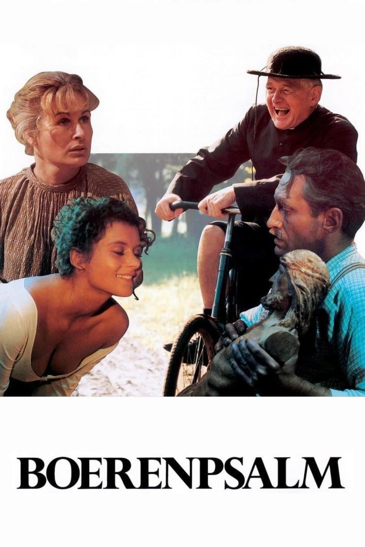 Das Filmplakat für „Boerenpsalm“ zeigt vier Personen und eine Jesusfigur.