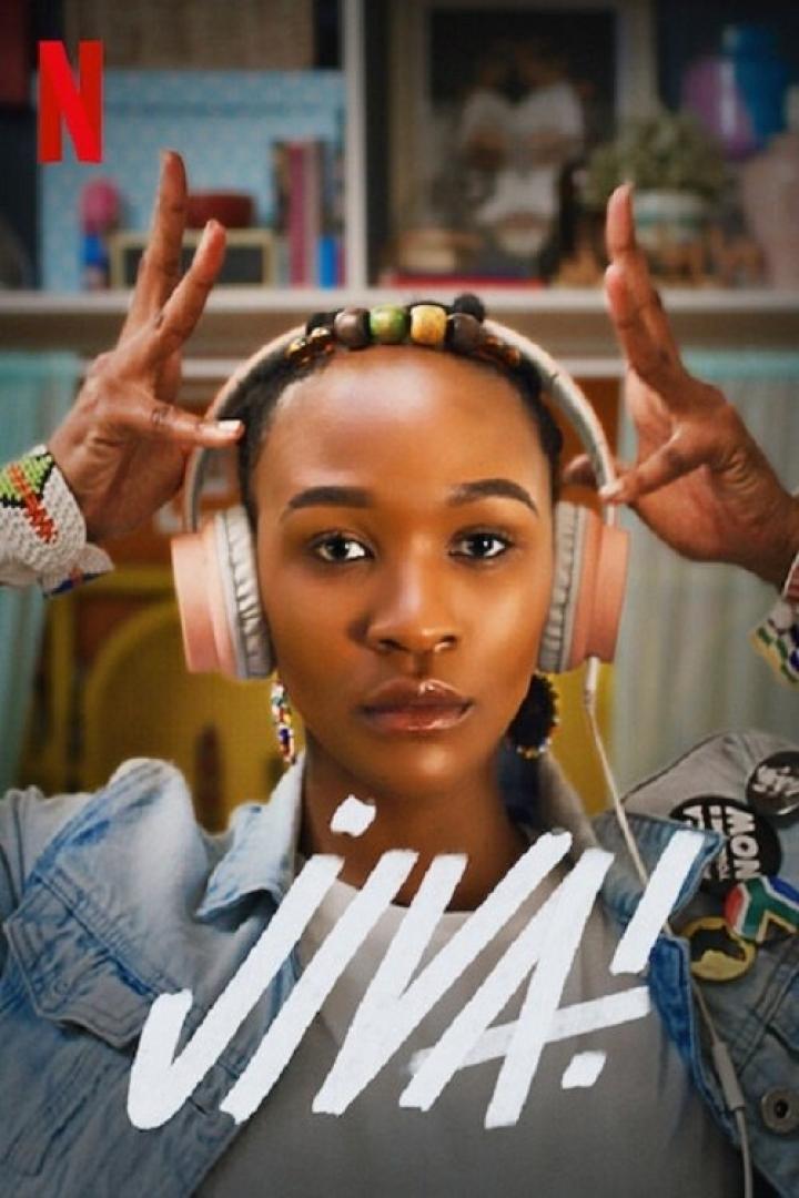 Das Filmplakat für „JIVA!“ zeigt eine junge Frau mit Kopfhörern.
