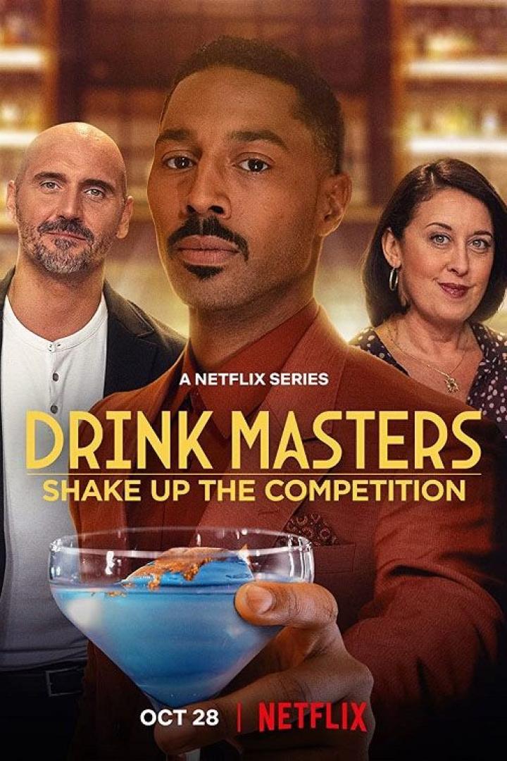 Das Poster für die Netflix-Serie „Drink Masters“ zeigt Barkeeper mit einem Cocktail.