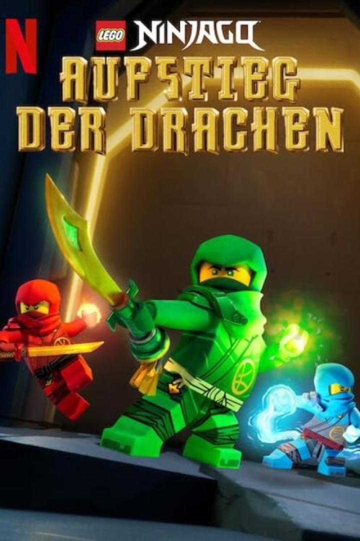 Das Poster für „LEGO Ninjago: Aufstieg der Drachen“ zeigt drei Ninjas in Aktion.