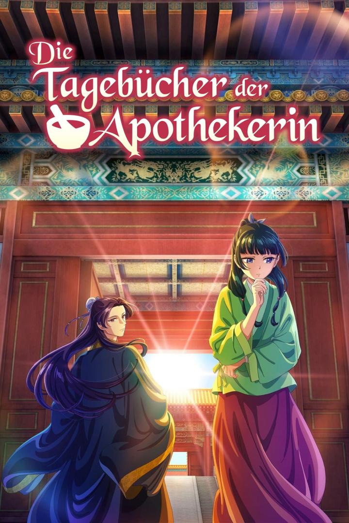 Cover für „Die Tagebücher der Apothekerin“ mit zwei Charakteren vor einem traditionellen Gebäude.