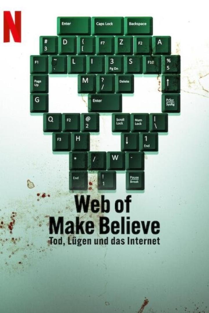Das Netflix-Poster für „Web of Make Believe“ zeigt einen Totenkopf aus grünen Tastaturtasten.