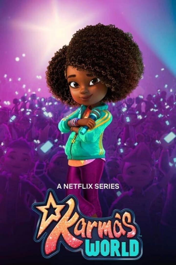 Das Cover der Netflix-Serie „Karma's World“ zeigt Karma vor einer jubelnden Menge.