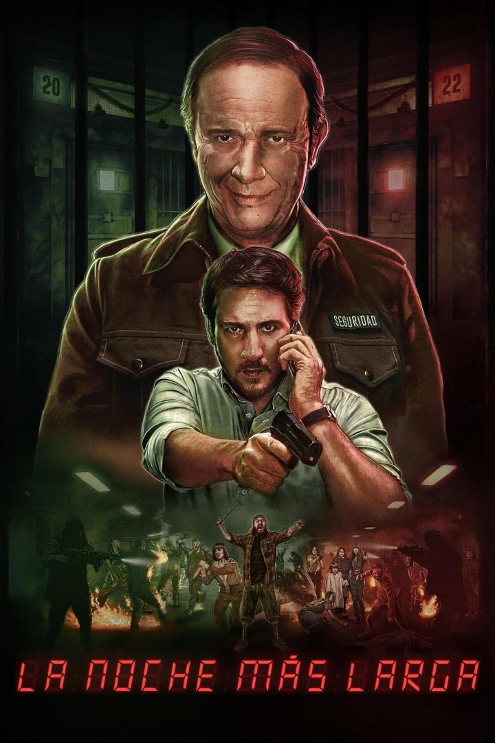 Das Filmplakat für „La Noche Más Larga“ zeigt zwei Männer vor einem Gefängnisaufstand.