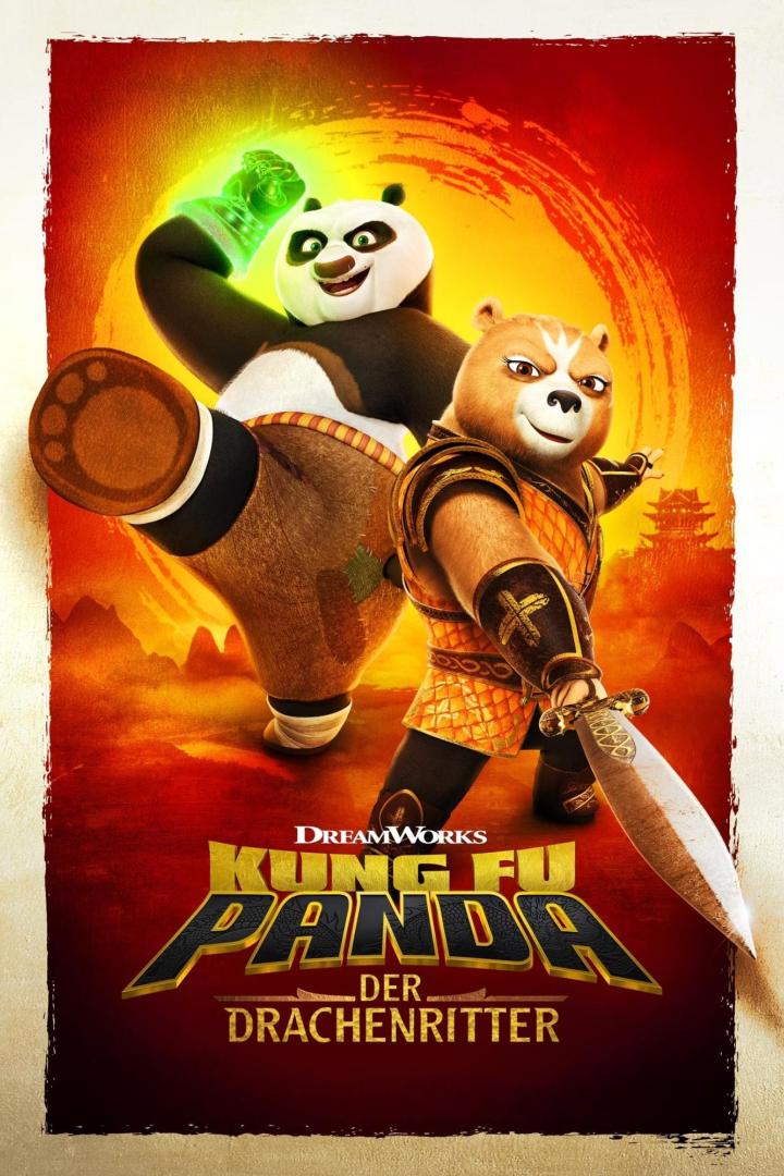 Das Filmplakat für „Kung Fu Panda: Der Drachenritter“ zeigt Po und ein weiteres Bärenwesen.