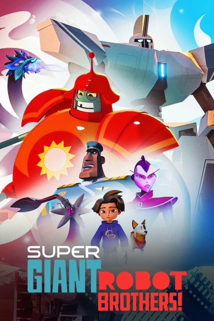 Das Poster für „Super Giant Robot Brothers!“ zeigt animierte Charaktere und Roboter.