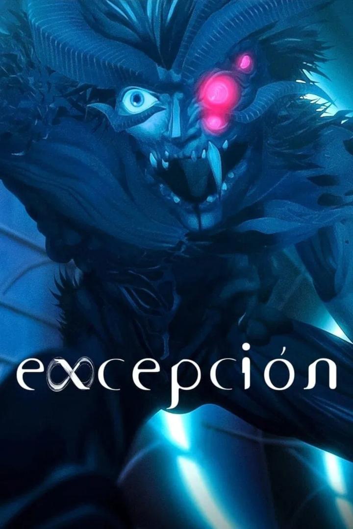 Das Cover von „Excepción“ zeigt ein blaues Monster mit Hörnern und einem leuchtend roten Auge.