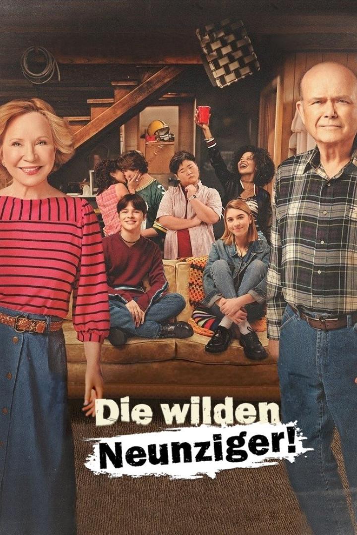 Das Ensemble der Fernsehserie „Die wilden Neunziger!“ posiert für ein Gruppenfoto.