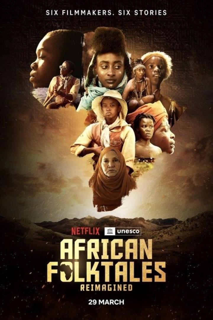 Das Poster für „African Folktales Reimagined“ zeigt mehrere afrikanische Gesichter.