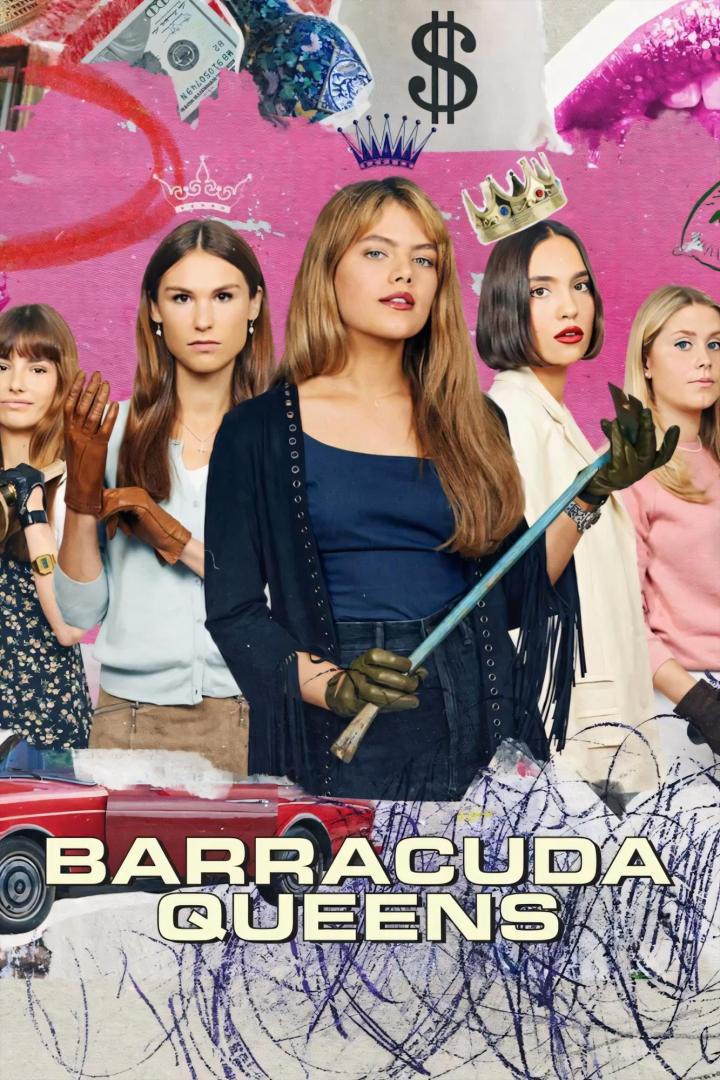Fünf junge Frauen stehen vor einem Hintergrund mit Graffiti und dem Titel „Barracuda Queens“.