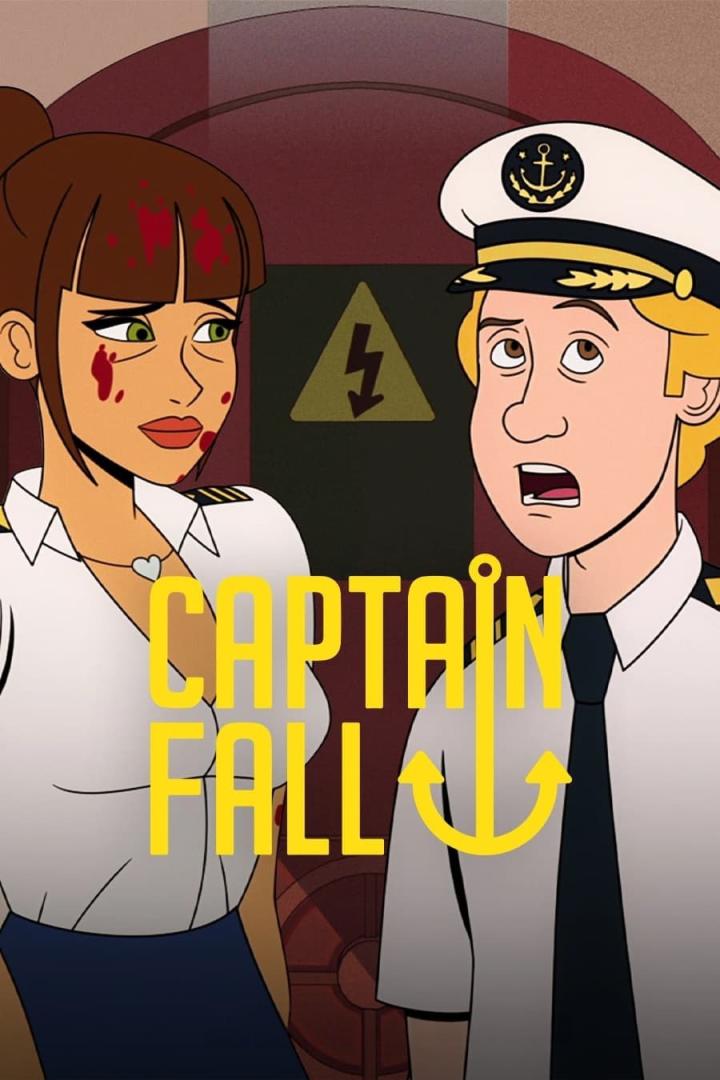 Das animierte Titelbild von „Captain Fall“ zeigt eine verletzte Frau und einen besorgten Kapitän.