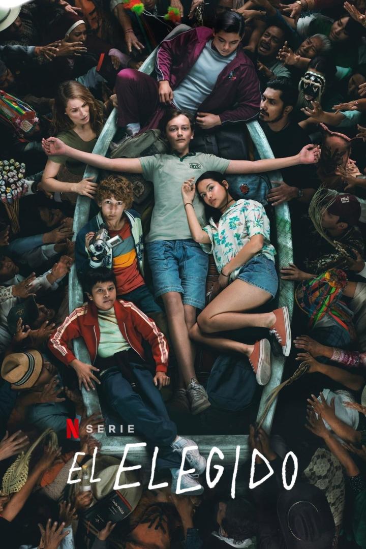Das Filmplakat für die Netflix-Serie „El Elegido“ zeigt Jugendliche in einem Boot, umgeben von Menschen.
