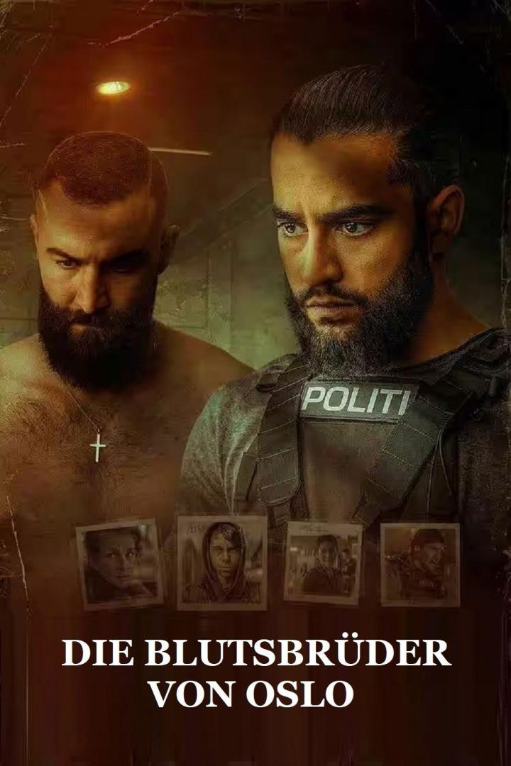 Das Filmplakat für „Die Blutsbrüder von Oslo“ zeigt zwei Männer, einer davon in Polizeiuniform.