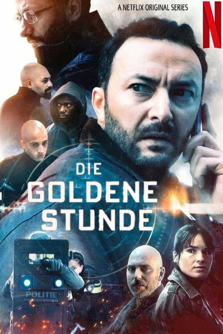 Das Filmplakat für die Netflix-Serie „Die goldene Stunde“ zeigt mehrere bewaffnete Personen.