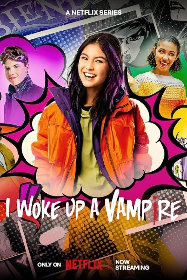 Das Poster für die Netflix-Serie „I Woke Up a Vampire“ zeigt drei jugendliche Darsteller.