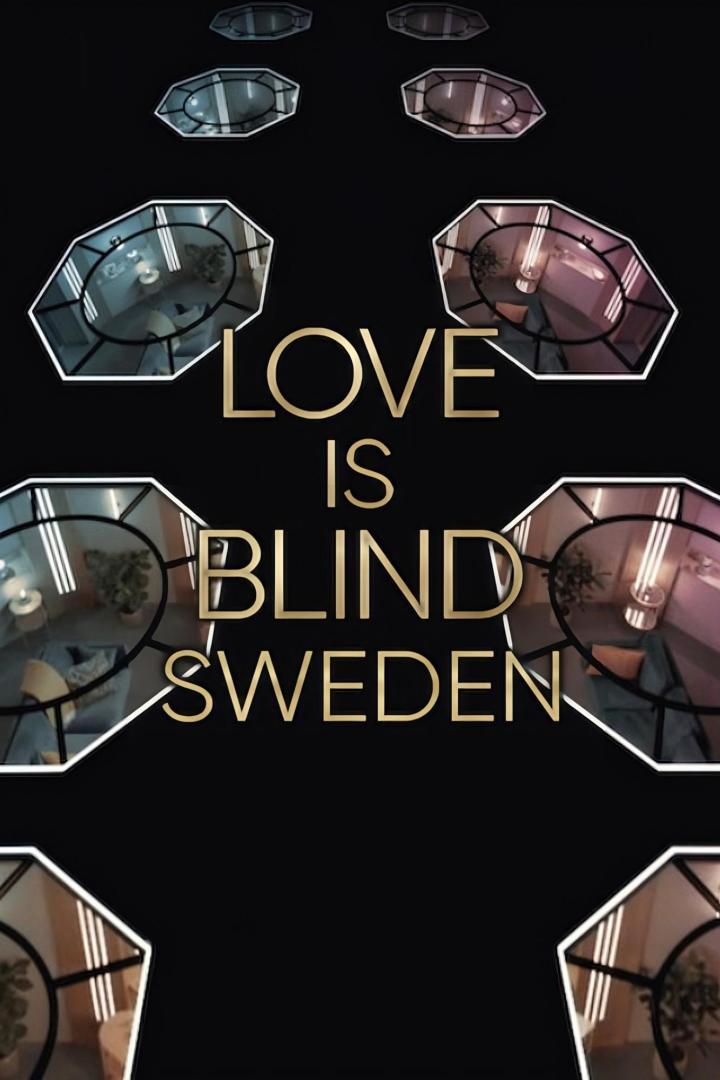 Werbebild für „Love is Blind: Sweden“ mit stilisierten Wohnungseinblicken.