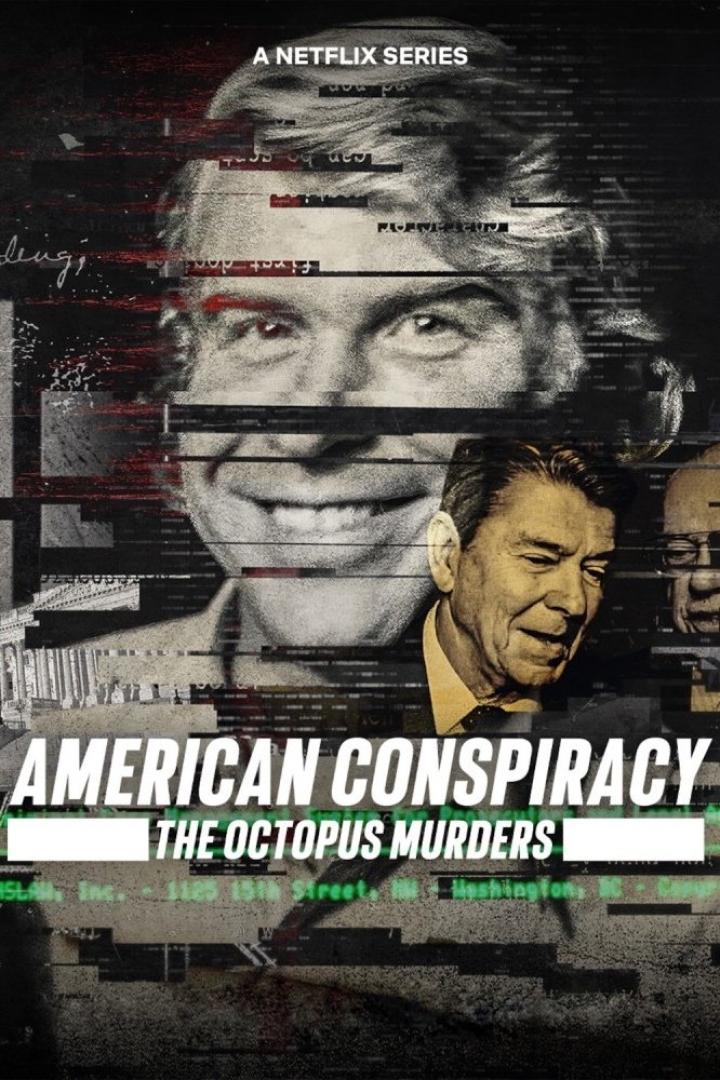 Das Poster für die Netflix-Serie „American Conspiracy: The Octopus Murders“ zeigt mehrere Porträts.