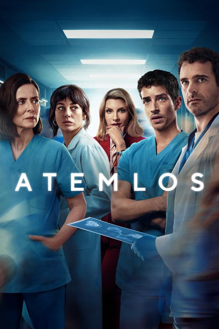 Das Filmplakat für „Atemlos“ zeigt ein Ärzteteam, das eine Röntgenaufnahme betrachtet.