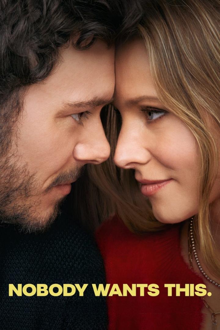 Ein Mann und eine Frau stehen Stirn an Stirn; Filmposter für „Nobody Wants This“.