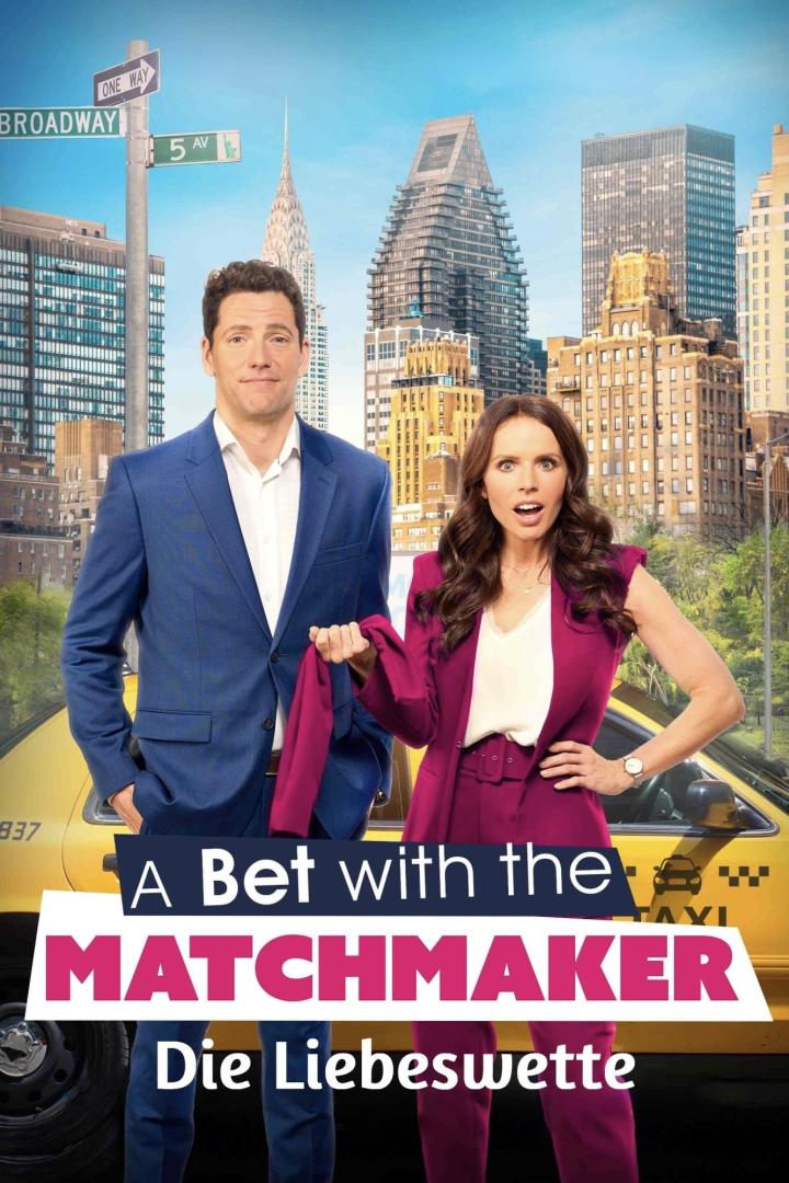Das Filmplakat für „A Bet with the Matchmaker“ zeigt ein Paar vor der Skyline von New York.