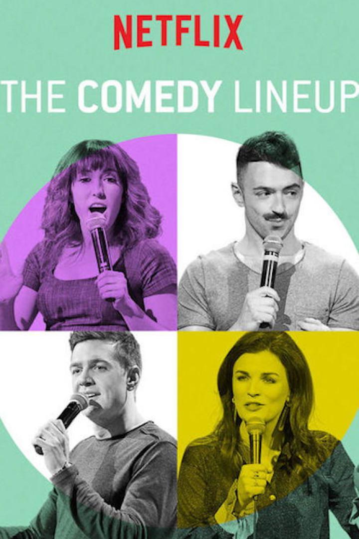 Das Netflix-Poster für „The Comedy Lineup“ zeigt vier Comedians mit Mikrofonen.