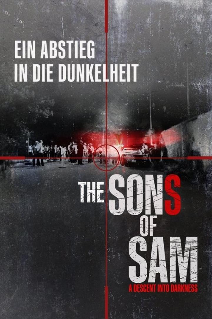 Das Filmplakat für „The Sons of Sam: A Descent into Darkness“ zeigt eine düstere Szene mit einem Fadenkreuz.