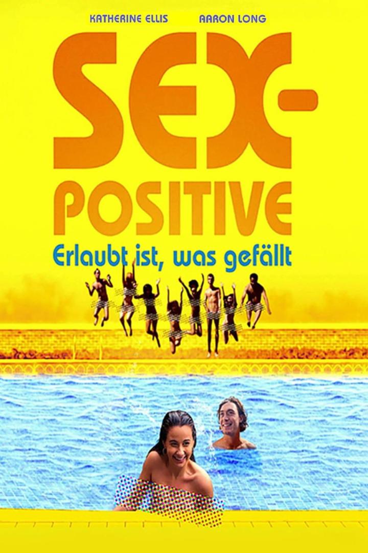 Das Filmplakat für „Sex Positive“ zeigt Menschen, die in einen Pool springen und schwimmen.