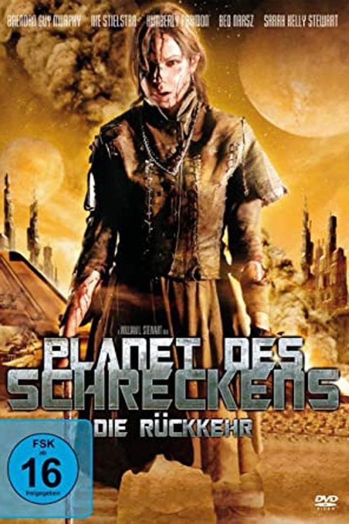 Das Filmplakat für „Planet des Schreckens: Die Rückkehr“ zeigt eine Frau in einer postapokalyptischen Umgebung.