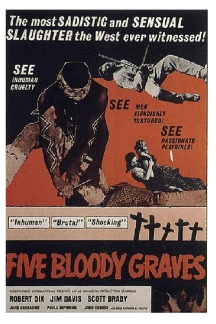 Das Filmplakat für „Five Bloody Graves“ zeigt Gewalt und Folter.