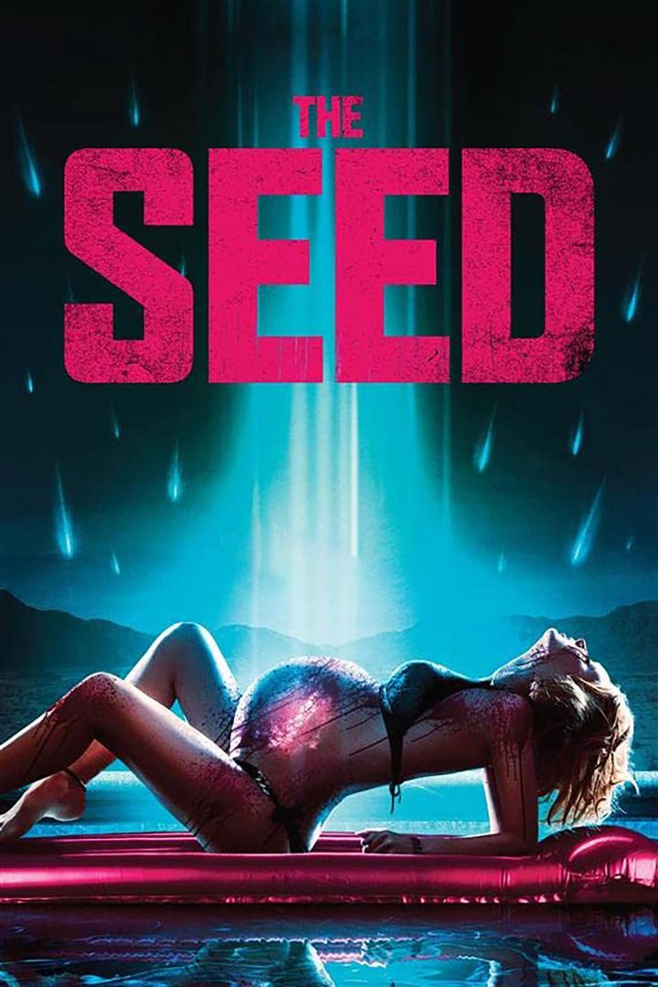 Das Filmplakat für „The Seed“ zeigt eine schwangere Frau auf einer Luftmatratze unter einem Meteoritenschauer.
