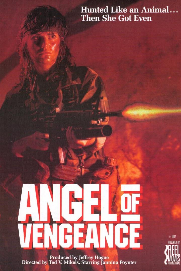 Das Filmplakat für „Angel of Vengeance“ zeigt eine Frau mit einer Waffe in der Hand.