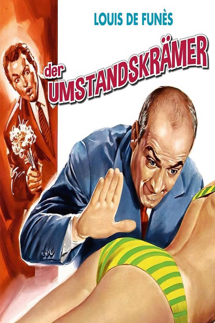 Das Filmplakat zu „Der Umstandskrämer“ mit Louis de Funès zeigt eine komische Szene.