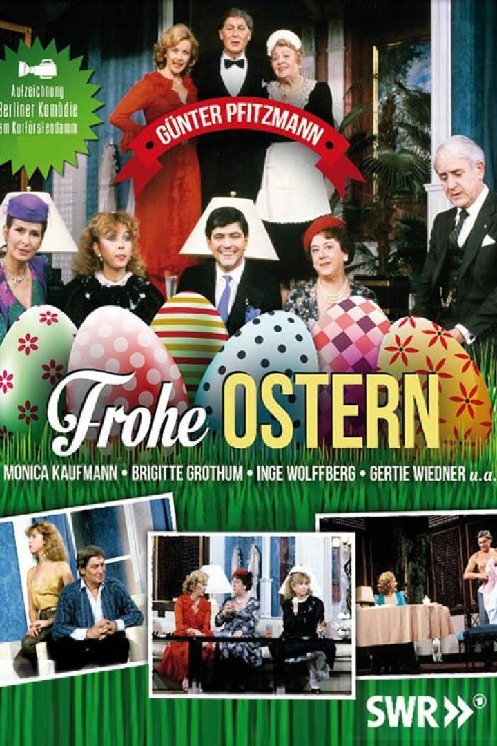 Das Cover der Berliner Komödie „Frohe Ostern“ mit Günter Pfitzmann und anderen Schauspielern.