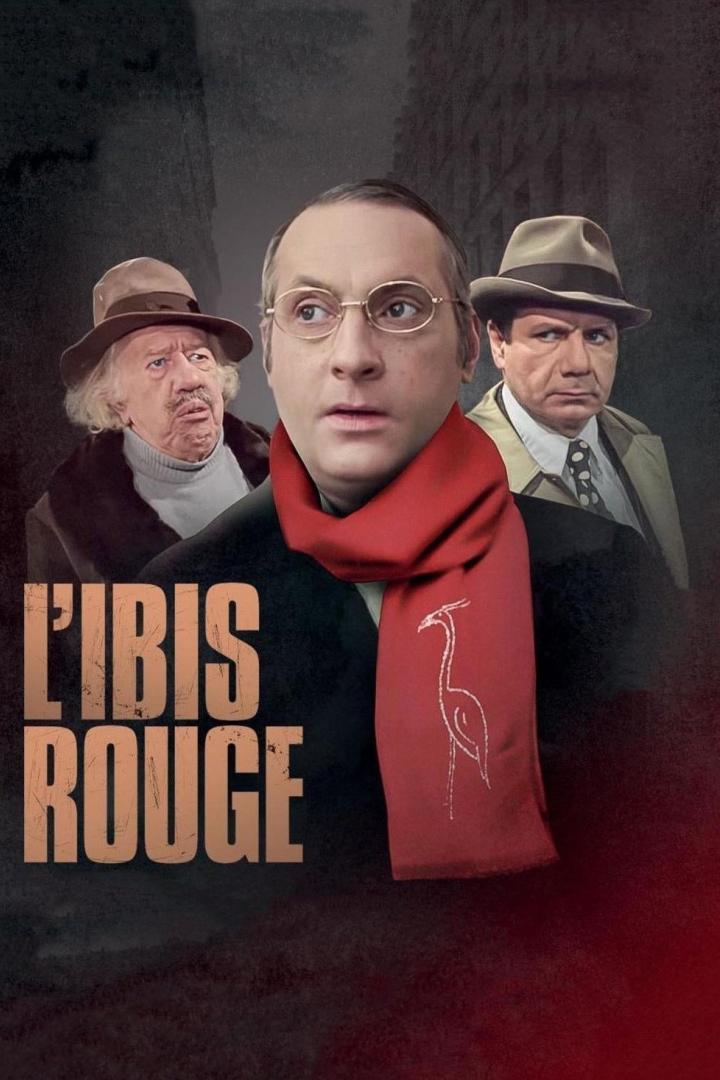 Das Filmplakat für „L'Ibis Rouge“ zeigt drei Männer, einer mit einem roten Schal mit einem Ibis darauf.