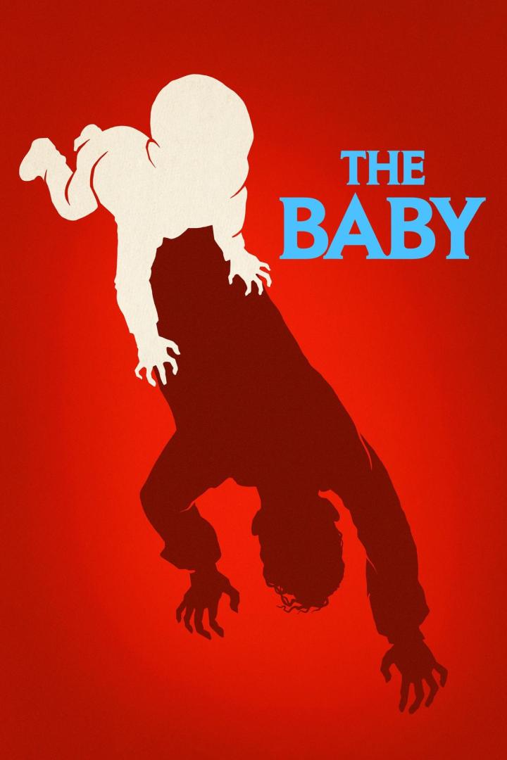 Das Filmplakat für „The Baby“ zeigt eine Silhouette eines Mannes, auf dem ein Baby liegt.