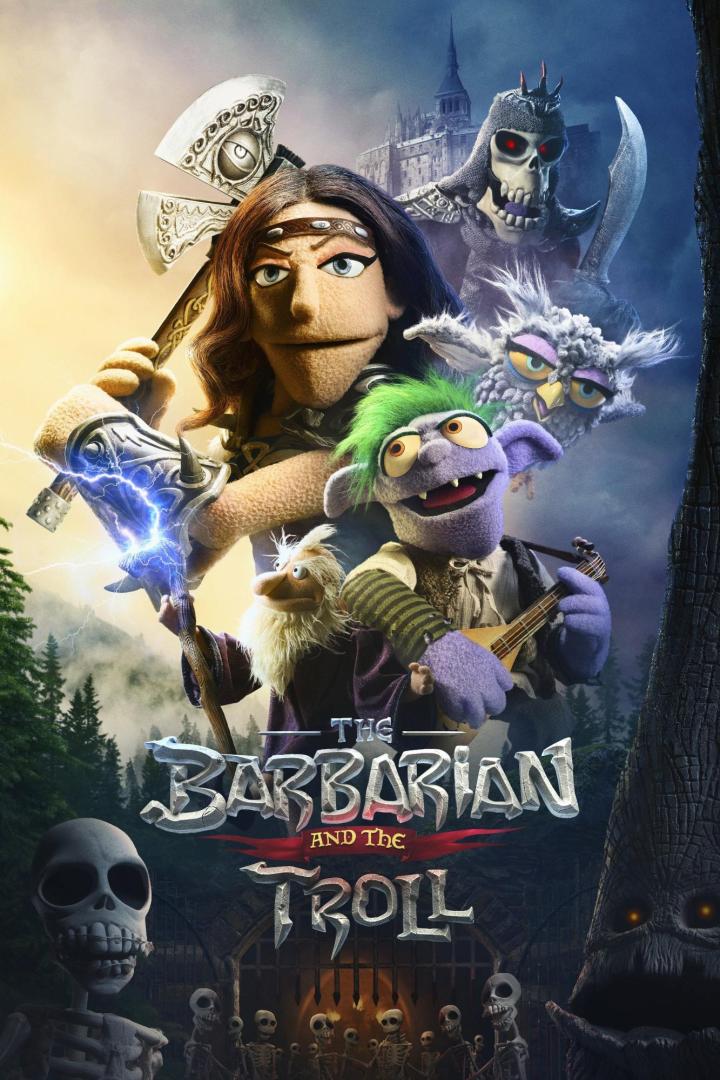 Das Filmplakat für „The Barbarian and the Troll“ zeigt verschiedene Puppenfiguren vor einer Burg.