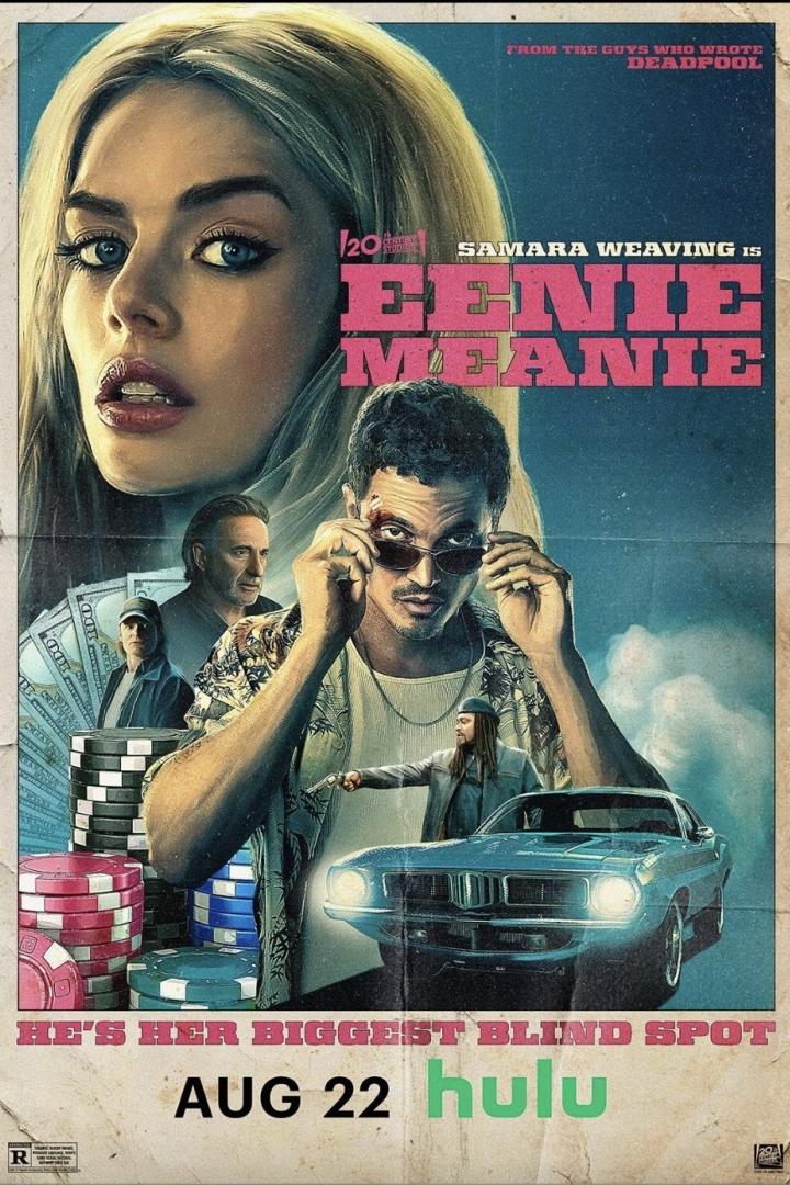 Das Filmplakat für „Eenie Meanie“ mit Samara Weaving und einem Mann mit Sonnenbrille.