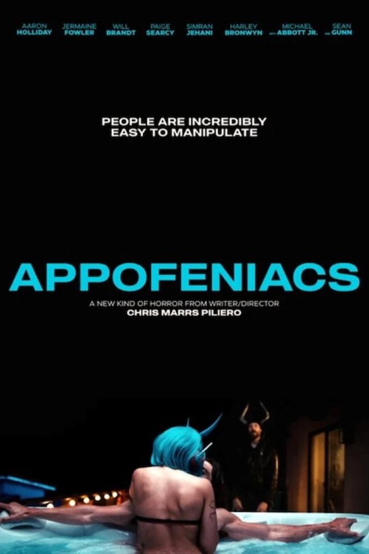 Das Filmplakat für „Appofeniacs“ zeigt zwei Personen mit Hörnern in einem Whirlpool.