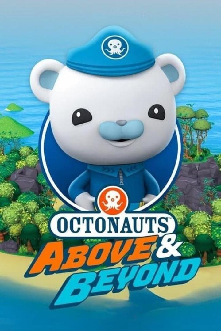 Ein Bär mit Kapitänsmütze vor dem Hintergrund der „Octonauts: Above & Beyond“-Kulisse.