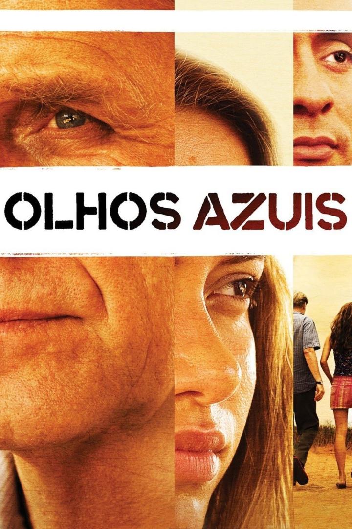Das Filmplakat für „Olhos Azuis“ zeigt Nahaufnahmen von Gesichtern.