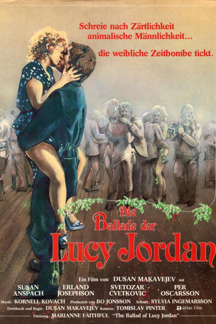 Das Filmplakat für „Die Ballade der Lucy Jordan“ zeigt eine Frau, die von einem Mann hochgehoben und geküsst wird.