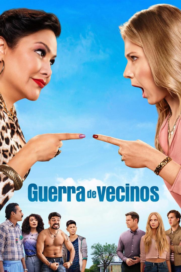 Das Filmplakat für „Guerra de Vecinos“ zeigt zwei Frauen, die sich gegenseitig mit dem Finger beschuldigen.