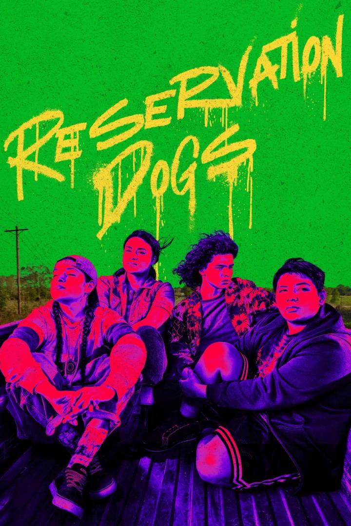 Das Poster für die Fernsehserie „Reservation Dogs“ zeigt vier Jugendliche auf einem Truck.