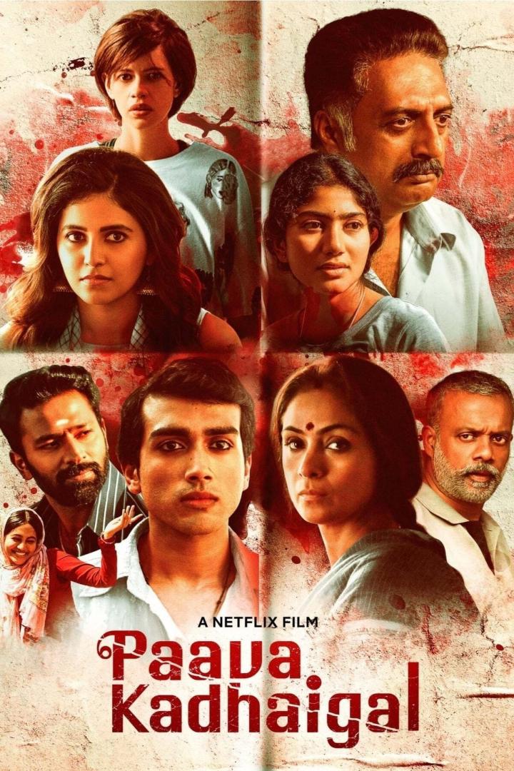 Das Filmplakat für „Paava Kadhaigal“, ein Netflix-Film, zeigt mehrere indische Schauspieler.