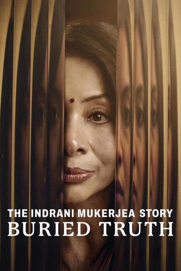 Das Poster für „The Indrani Mukerjea Story: Buried Truth“ zeigt Indrani Mukerjea hinter goldenen Stäben.