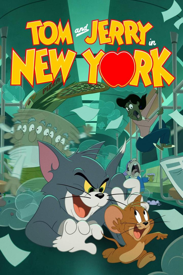 Das Poster für „Tom and Jerry in New York“ zeigt Tom und Jerry inmitten von Chaos in der Stadt.
