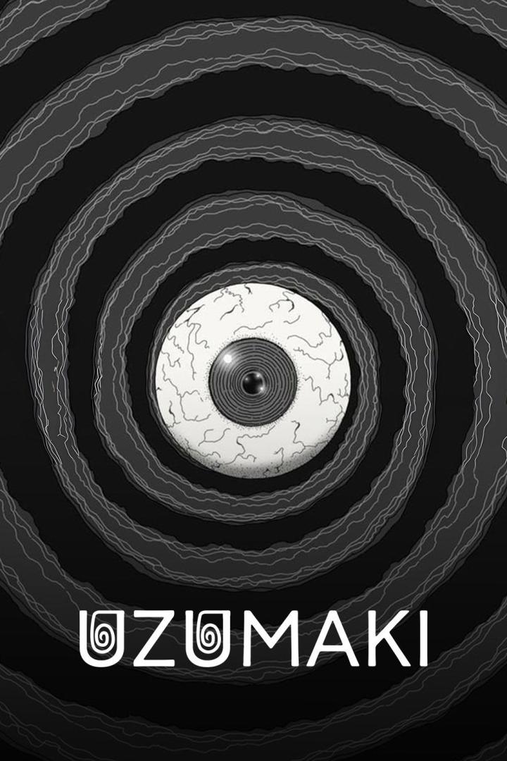Ein Cover für „Uzumaki“, mit einem Auge im Zentrum einer Spiralform.