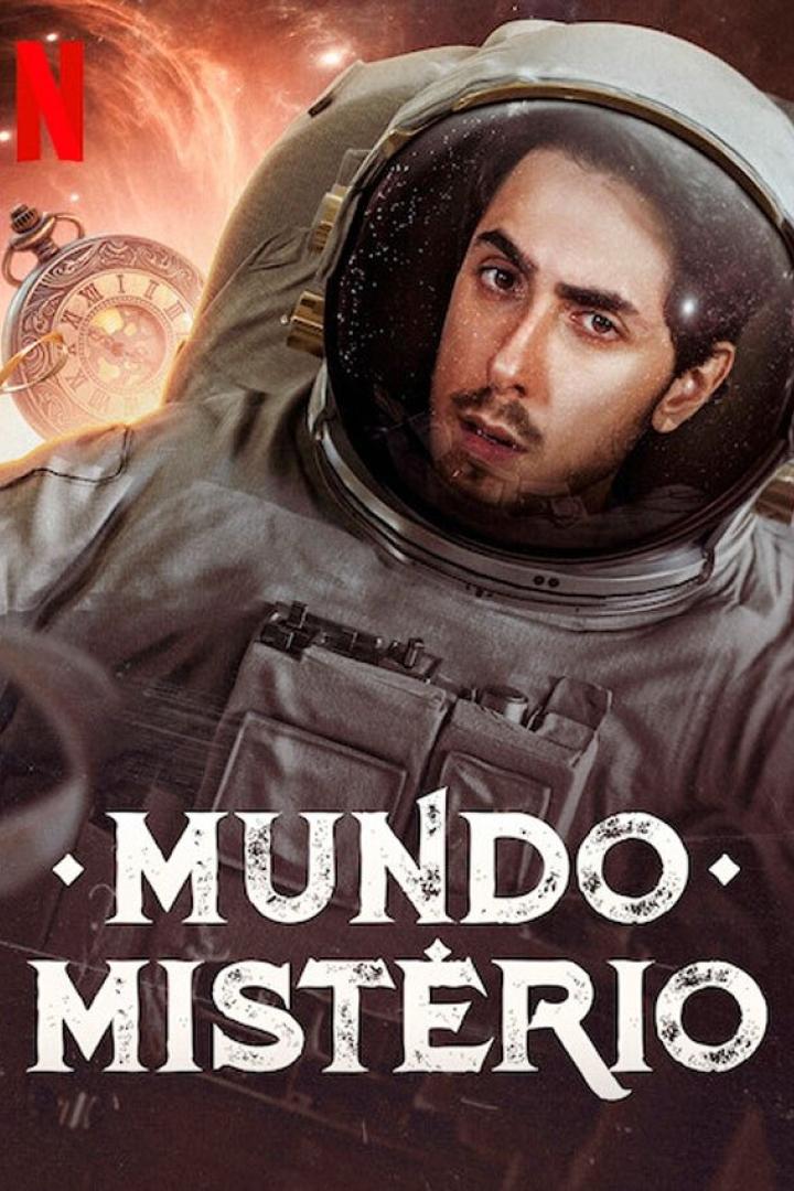 Ein Mann im Astronautenanzug, gesehen auf dem Cover der Netflix-Serie „Mundo Mistério“.